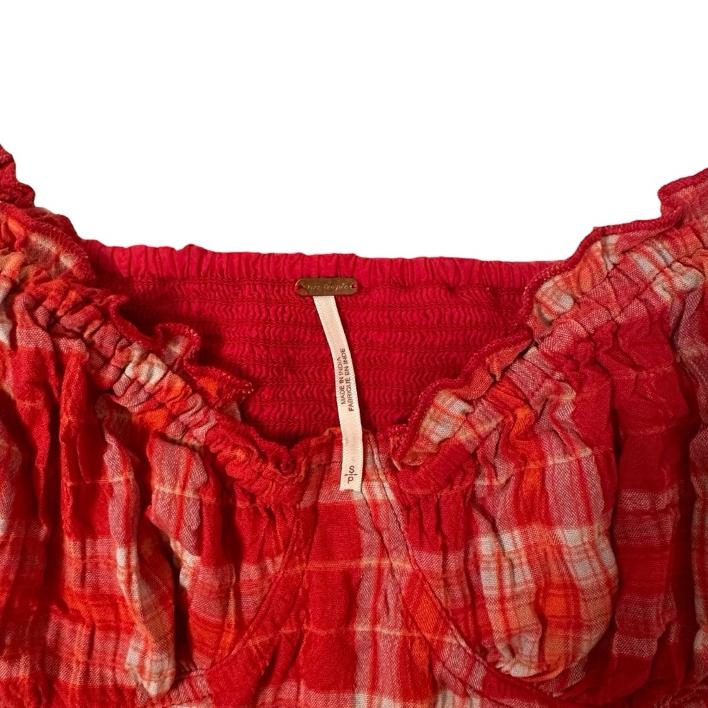 Free People Red Plaid Long Sleeve Top - Picture 4 of 4